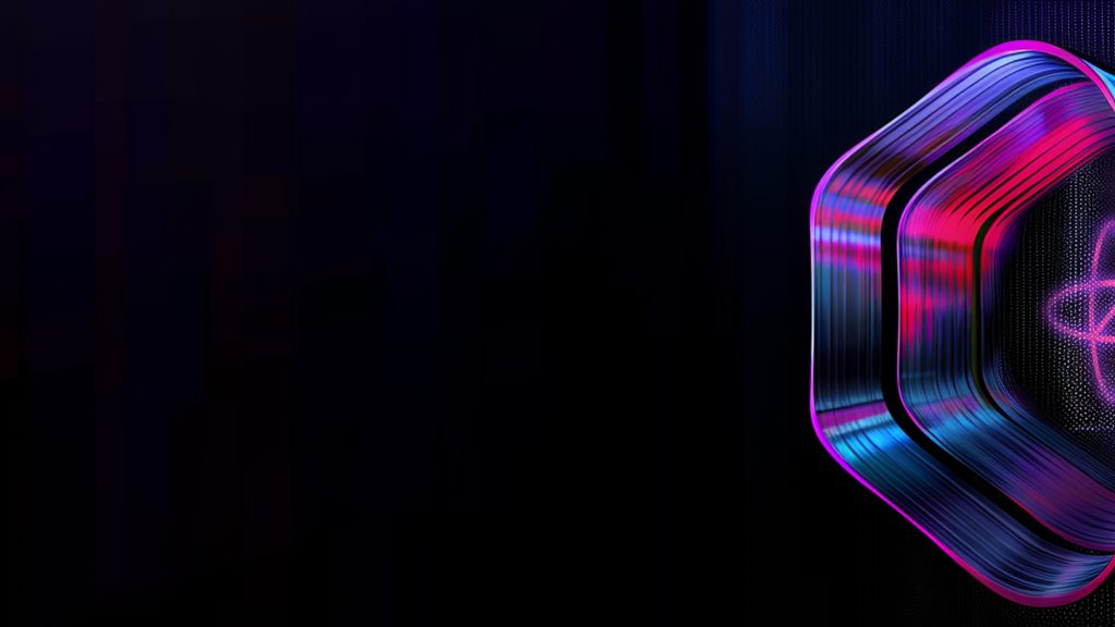 Abstract background in tones of pink, blue and purple on a black background.